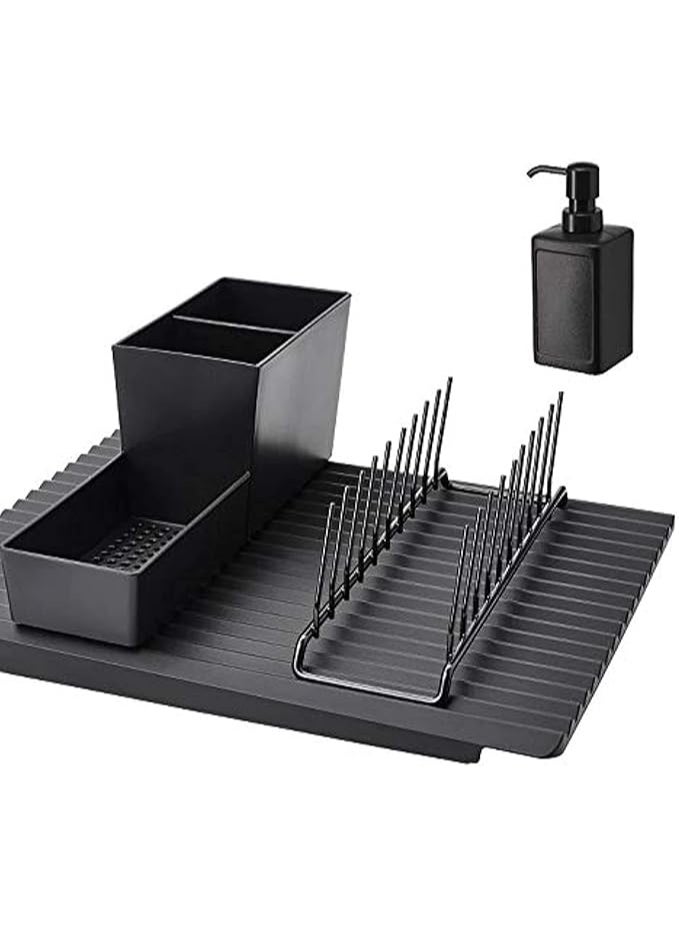 Set of Kitchen Utensil Rack/Plate Holder/Soap Dispenser/Dish Drainer Double Sided, Black(Plastic)